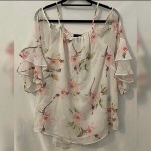 Cliche’ Floral Ruffled Off-Shoulder Sleeveless Blouse